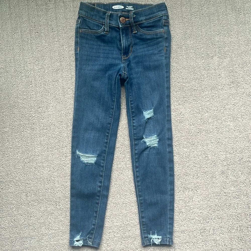 Old Navy Girls Ballerina Distressed Blue Jegging Adjustable Waist Size 6